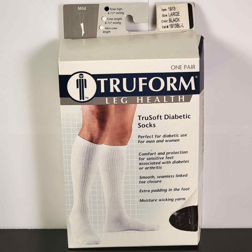 Truform Leg Health TruSoft Diabetic Socks Large Black Mild Compression Knee High